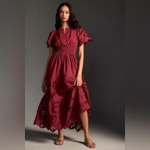 NWT Anthropologie Somerset Red Cutwork Cutout Maxi Dress